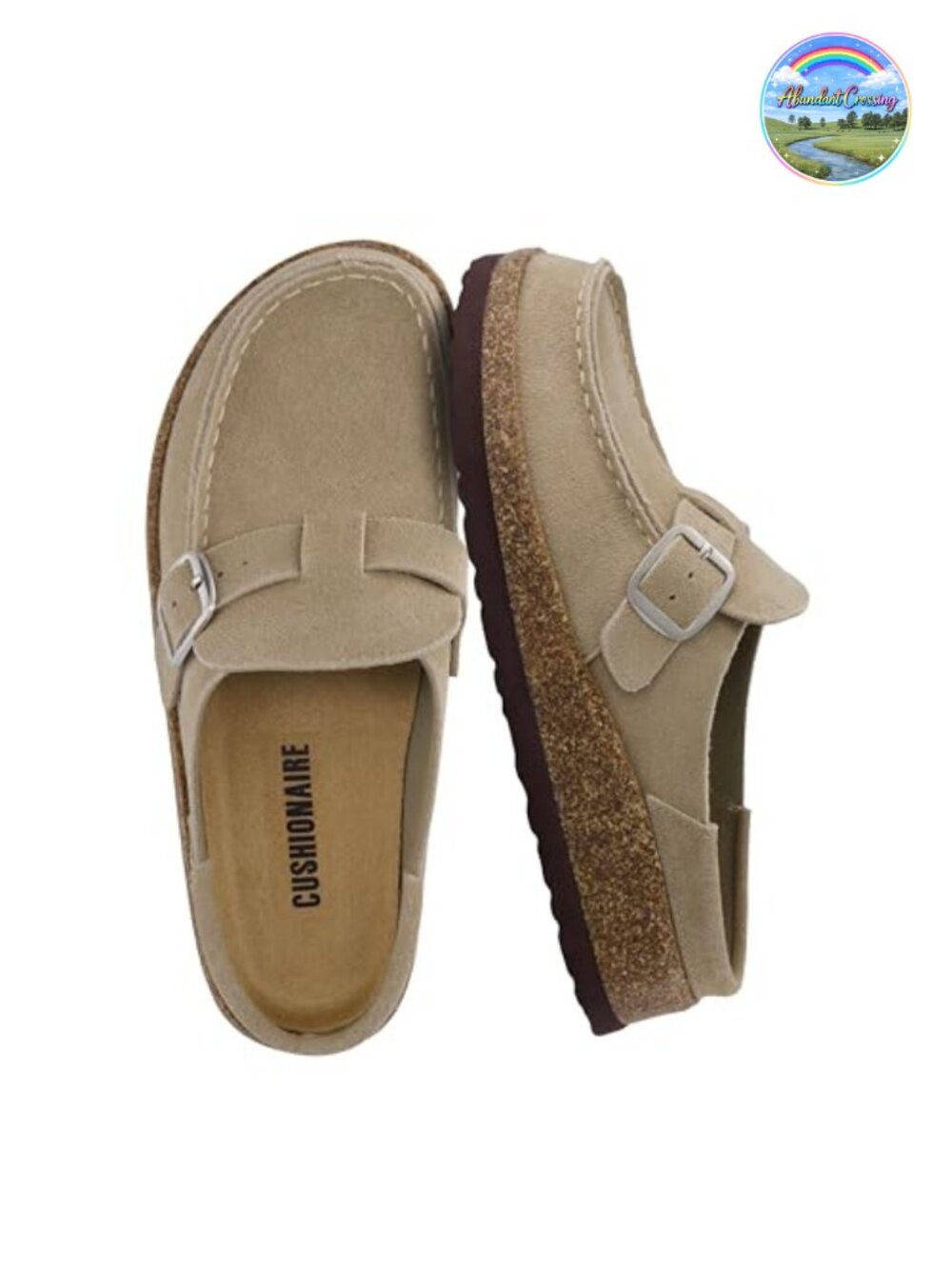 Genuine Leather Mules & Clogs with Adjustable Buckle and Cork Footbed